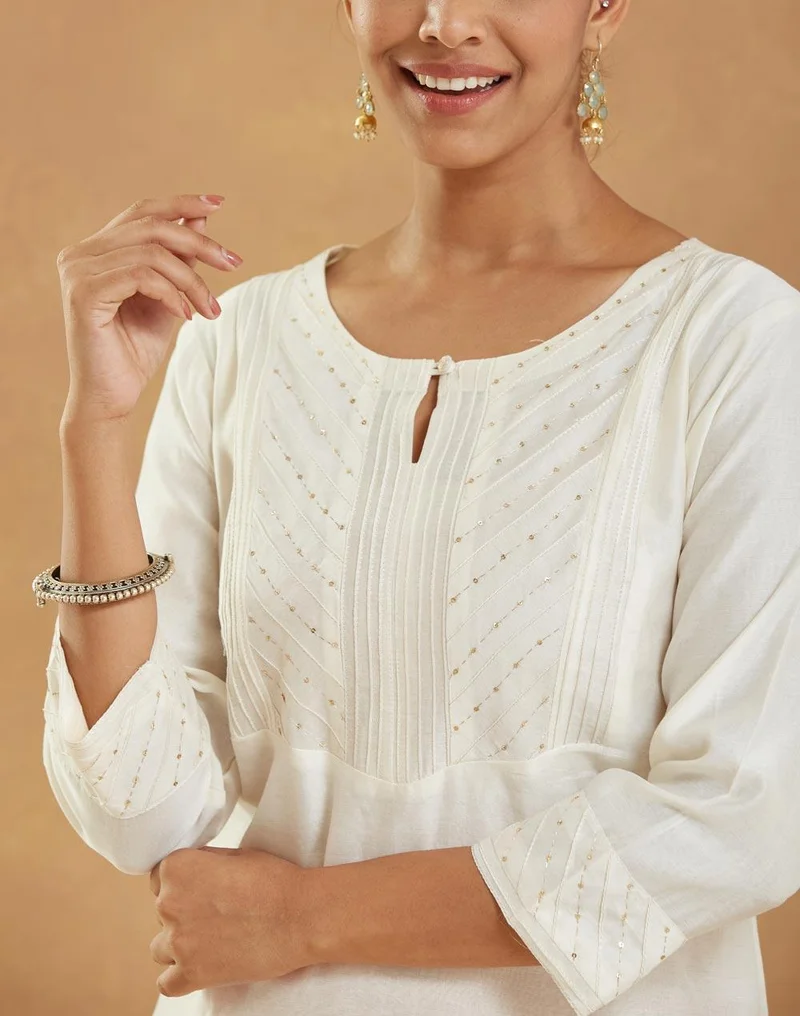 Fabindia  Natural Cotton Silk Embroidered Long Kurta for Women | Best Price UAE