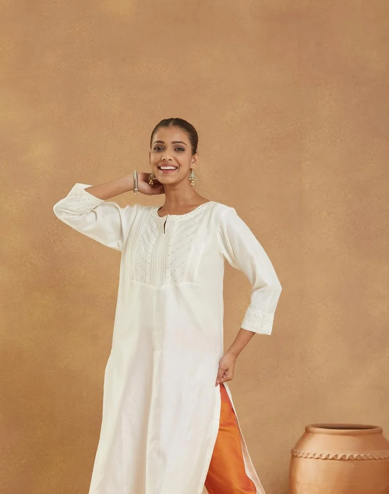 Fabindia  Natural Cotton Silk Embroidered Long Kurta for Women | Best Price UAE
