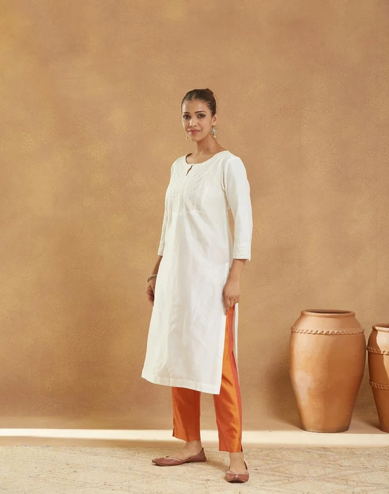Fabindia  Natural Cotton Silk Embroidered Long Kurta for Women | Best Price UAE