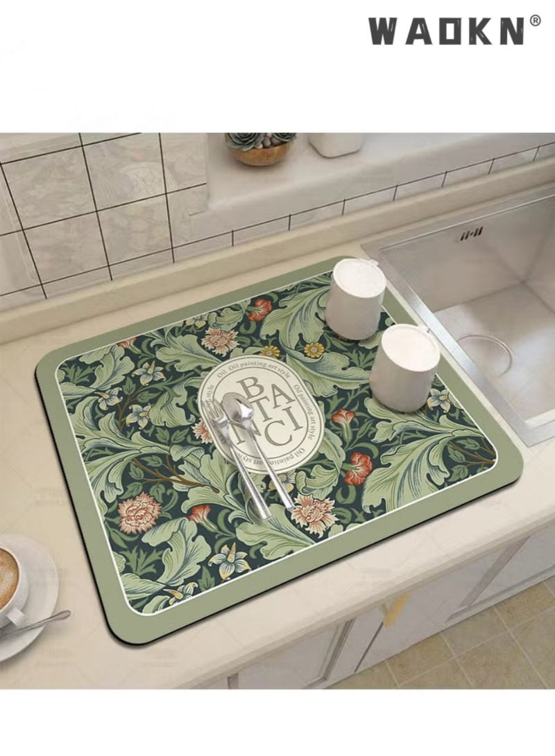WAOKN Coffee Machine Absorbent Mat Dish Drying Mat Water Absorbent Mat for Kitchen Heat Resistant Drainer Mat Easy to Clean Dish Rack Pad with Non-Slip Rubber Back Leave-In Insulation 40×50cm - Image 1