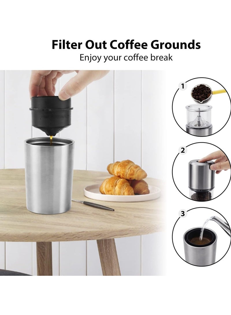 عام مطحنة قهوة كهربائية، صانعة قهوة محمولة لكوب واحد مع كوب سفر معزول، مطحنة حبوب قهوة مدمجة مع إعدادات طحن متعددة وفلاتر للسفر/التخييم/الإسبريسو/التحضير بالتنقيط/التصفية - Image 2