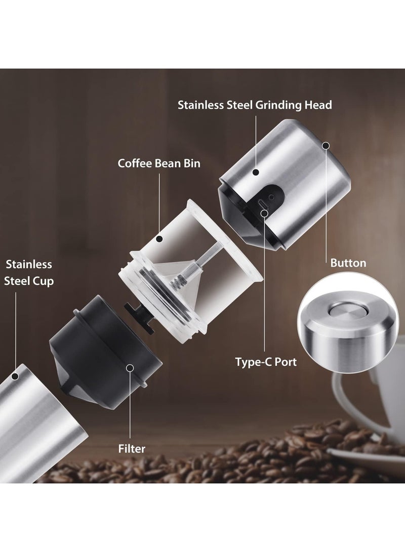 عام مطحنة قهوة كهربائية، صانعة قهوة محمولة لكوب واحد مع كوب سفر معزول، مطحنة حبوب قهوة مدمجة مع إعدادات طحن متعددة وفلاتر للسفر/التخييم/الإسبريسو/التحضير بالتنقيط/التصفية - Image 4