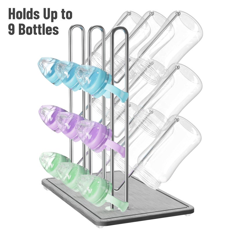 NiHome Baby Bottle Drying Rack with Diatomite Base & Stainless Steel Frame, Foldable Countertop Organizer Holds 9 Bottles, Space-Saving Stand for Water Bottles, Lids, Reusable Bags & More - Image 4