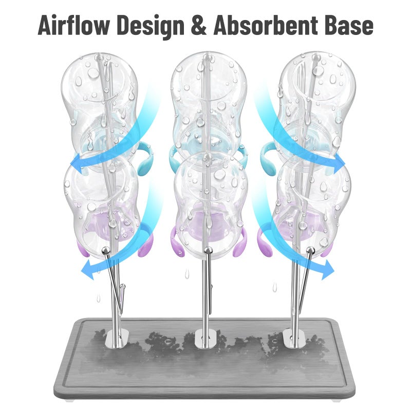 NiHome Baby Bottle Drying Rack with Diatomite Base & Stainless Steel Frame, Foldable Countertop Organizer Holds 9 Bottles, Space-Saving Stand for Water Bottles, Lids, Reusable Bags & More - Image 5