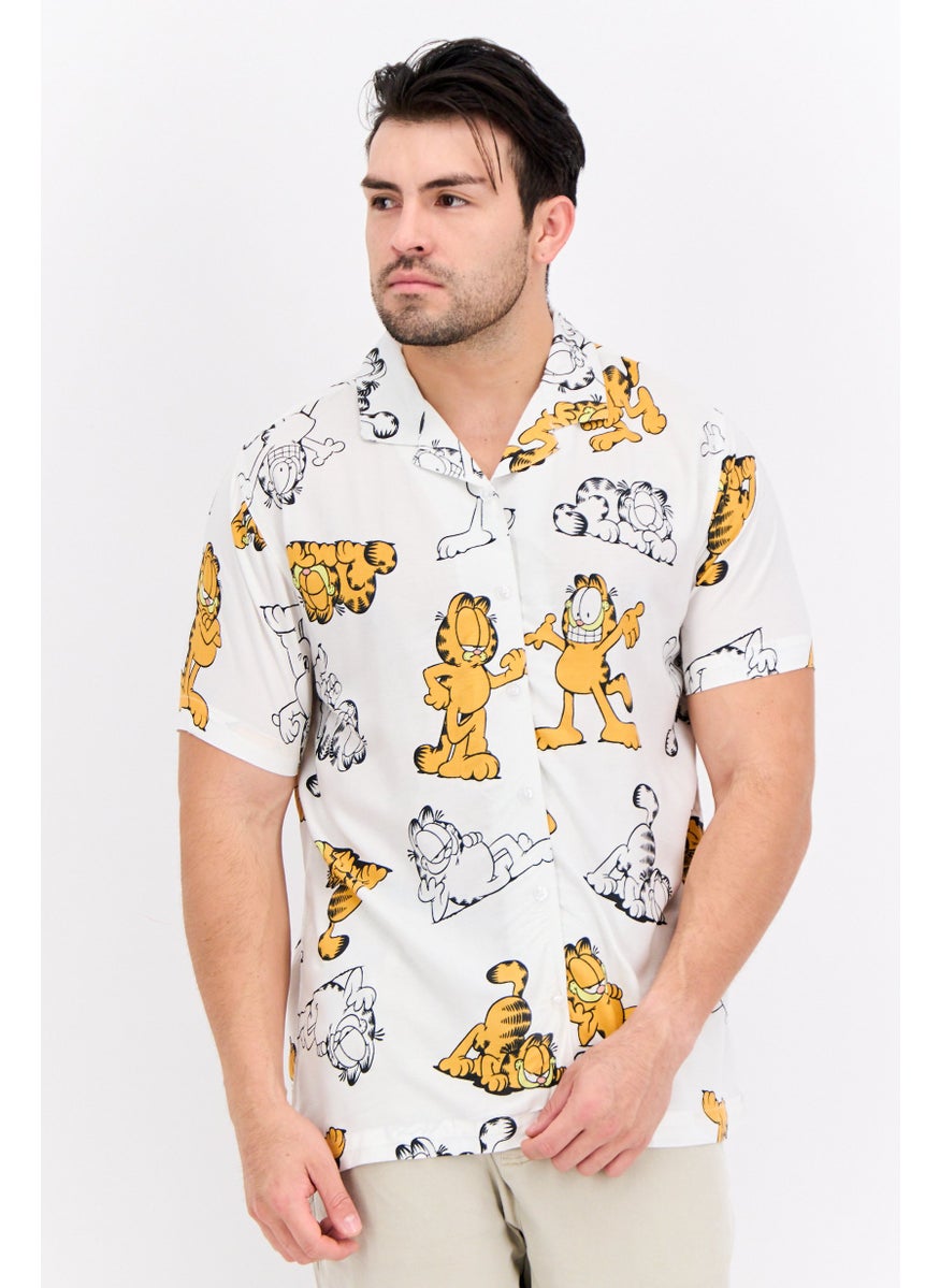 nickelodeon Men Regular Fit Garfield Short Sleeves Casual Shirt, Off White  - Image 1