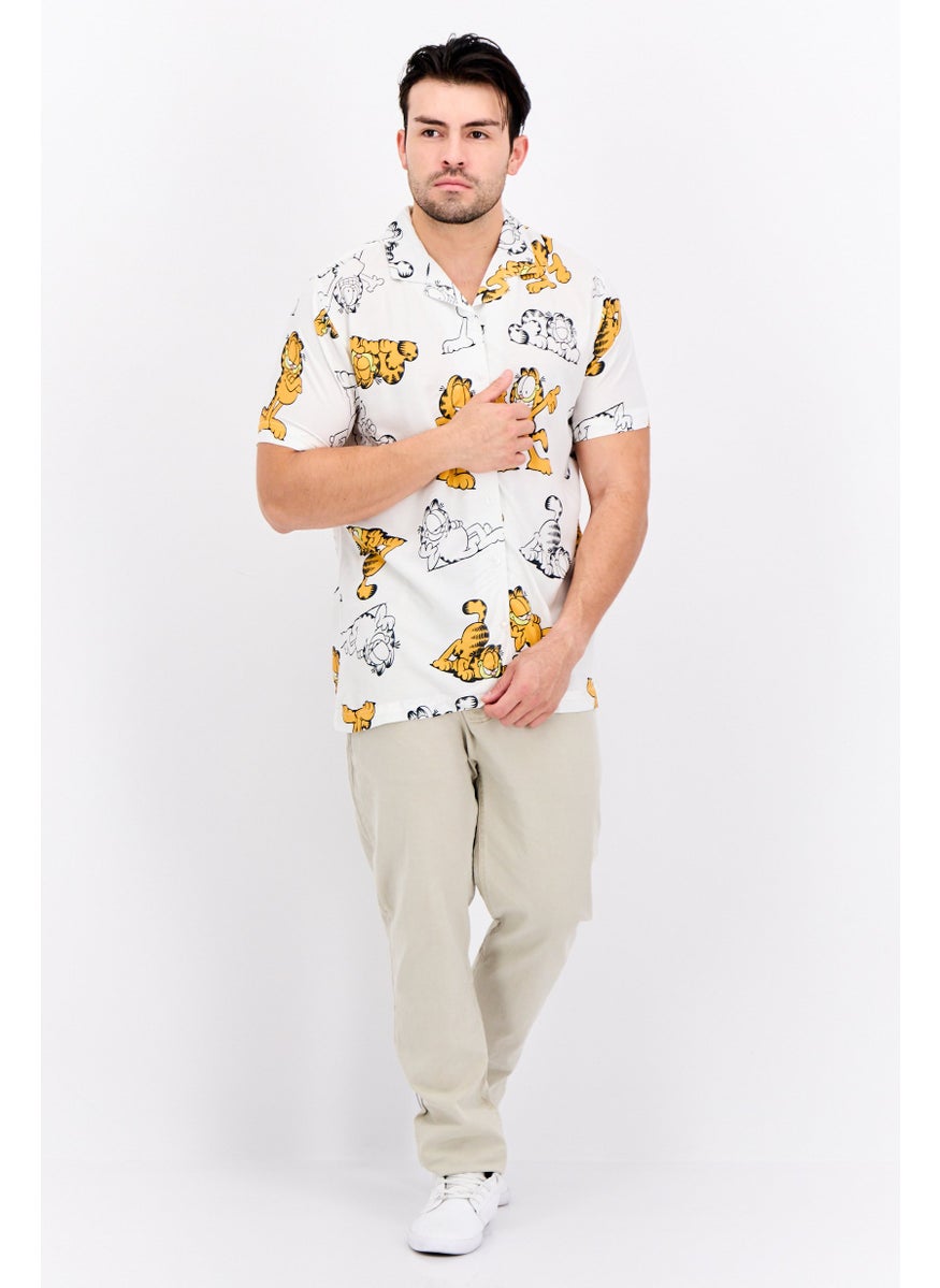 nickelodeon Men Regular Fit Garfield Short Sleeves Casual Shirt, Off White  - Image 2