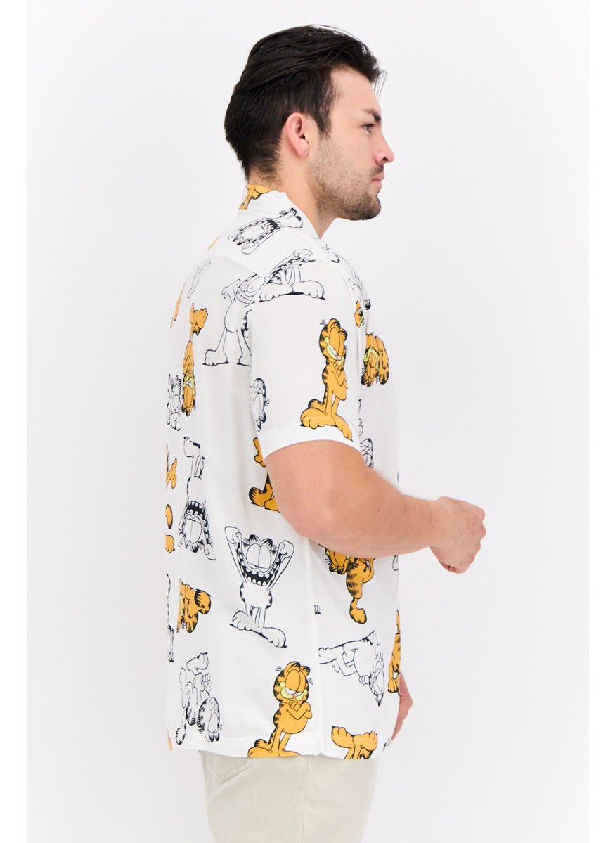 nickelodeon Men Regular Fit Garfield Short Sleeves Casual Shirt, Off White  - Image 3