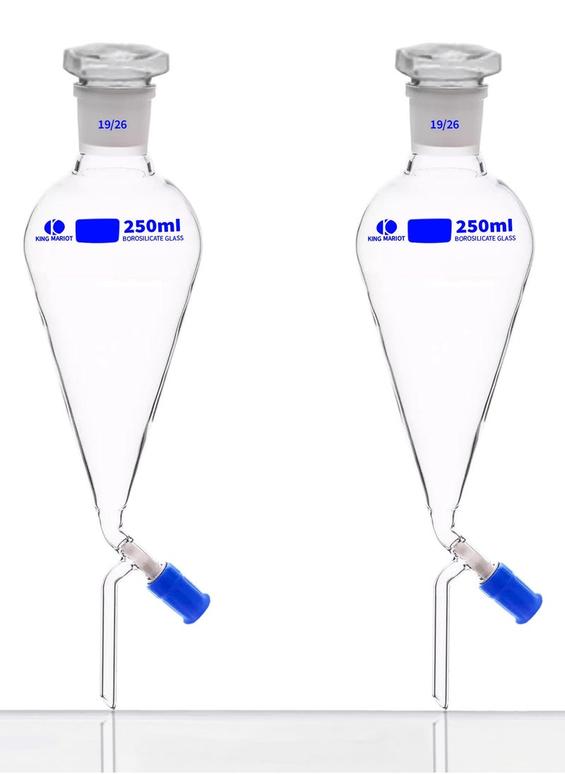 King Mariot 2 PCS King Mariot Separating Funnel Glass with Glass Stopper | 250ML Capacity | Borosilicate Glass | Ideal for Chemistry Labs and Experiments  - Image 1