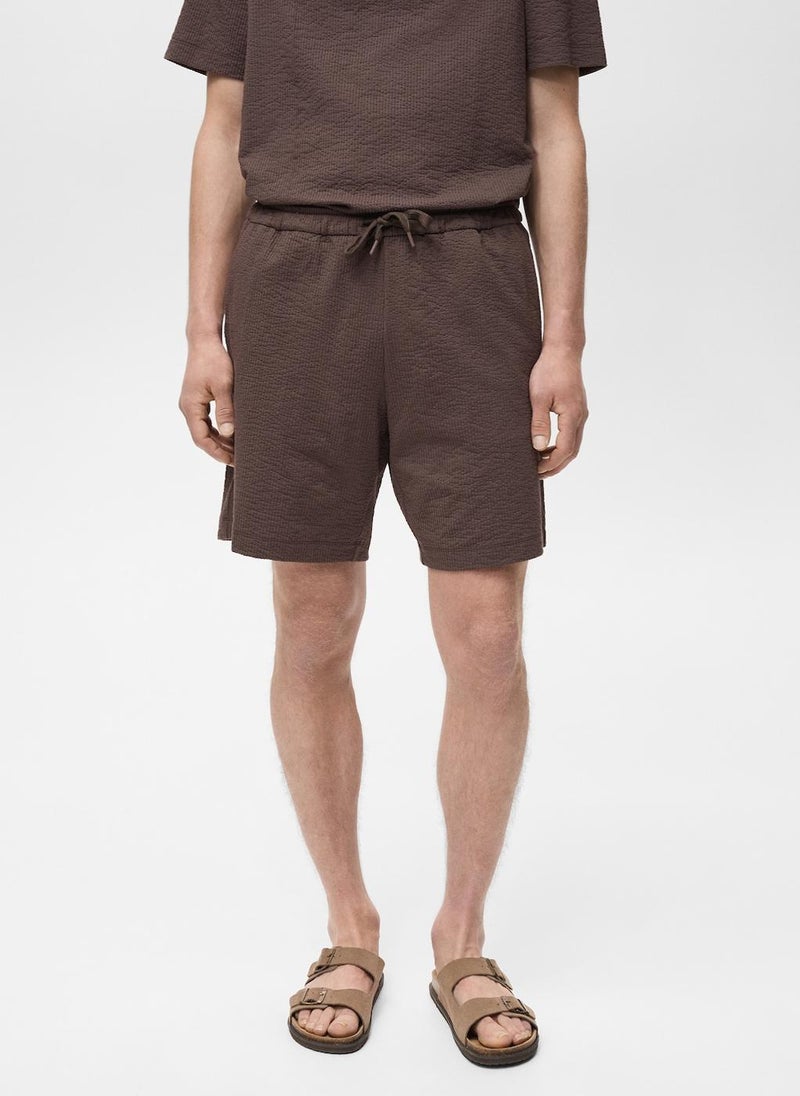 Mango Man Seersucker Shorts With Drawstring  - Image 1