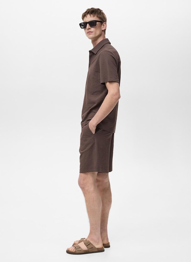Mango Man Seersucker Shorts With Drawstring  - Image 3