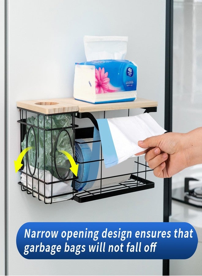CINPIUK Magnetic Trash Bag Holder & Grocery Bag Dispenser, 2-in-1 Kitchen Laundry Organizers with Wooden Top, Space Saving Garbage Dispenser Roll Container for Fridge/Washer - Image 3