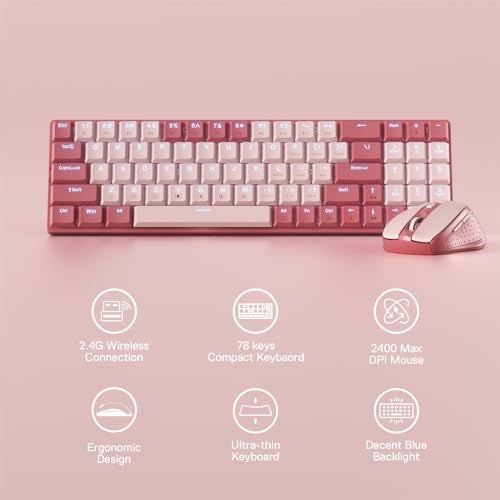 Redragon BS135 Wireless Keyboard and Mouse Combo 75 78 Keys 24Ghz Wireless LowProfile Mechanical Keyboard wRechargeable Battery Single Blue Blacklight 2400 DPI Ergonomic Mouse - Image 3