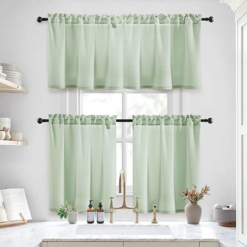 هوم أيدياز Homideas Sage Green Kitchen Stretains 30 × 36 بوصة 2 لوحات مجموعة من غير مشاهدة خصوصية شبه مطلقة الستائر النافذة القصيرة - Image 2