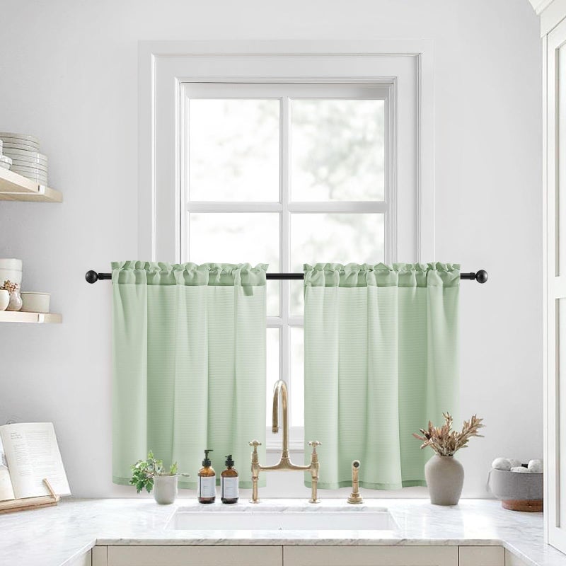هوم أيدياز Homideas Sage Green Kitchen Stretains 30 × 36 بوصة 2 لوحات مجموعة من غير مشاهدة خصوصية شبه مطلقة الستائر النافذة القصيرة - Image 1