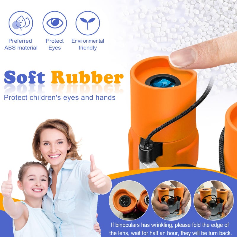 OBUBY Real Binoculars for Kids Gifts for 3-12 Years Boys Girls 8x21 High-Resolution Optics Mini Compact Binocular Toys Shockproof Folding Small Telescope for Bird Watching,Travel, Camping, Orange - Image 4