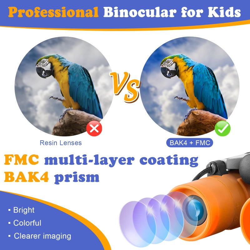 OBUBY Real Binoculars for Kids Gifts for 3-12 Years Boys Girls 8x21 High-Resolution Optics Mini Compact Binocular Toys Shockproof Folding Small Telescope for Bird Watching,Travel, Camping, Orange - Image 3