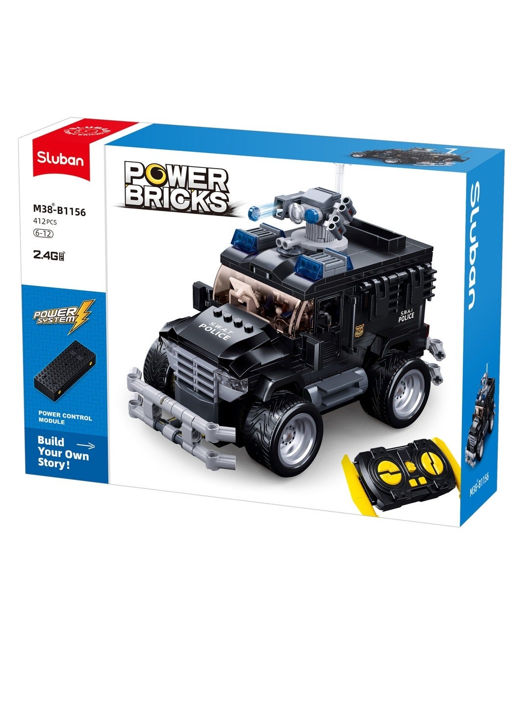 Sluban - Power Bricks Police Tiger Assault Vehicle with Remote Control 412 Pieces - M38-B1156
