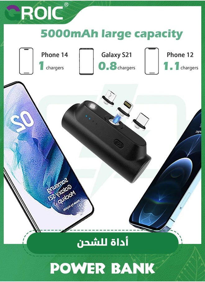 Mini Portable Charger for iPhone/Android with Built-in Cable, 5000mAh Ultra Compact Power Bank Small Battery Pack Charger, Compatible with Apple type-C Android