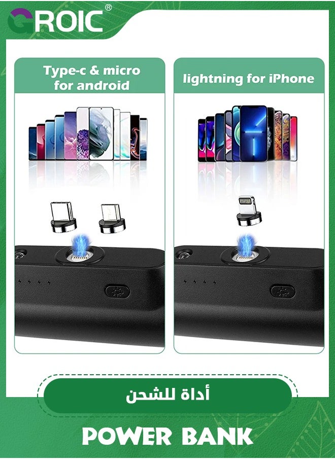 Mini Portable Charger for iPhone/Android with Built-in Cable, 5000mAh Ultra Compact Power Bank Small Battery Pack Charger, Compatible with Apple type-C Android
