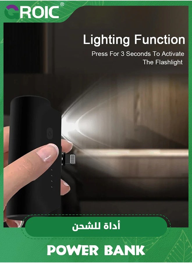 Mini Portable Charger for iPhone/Android with Built-in Cable, 5000mAh Ultra Compact Power Bank Small Battery Pack Charger, Compatible with Apple type-C Android