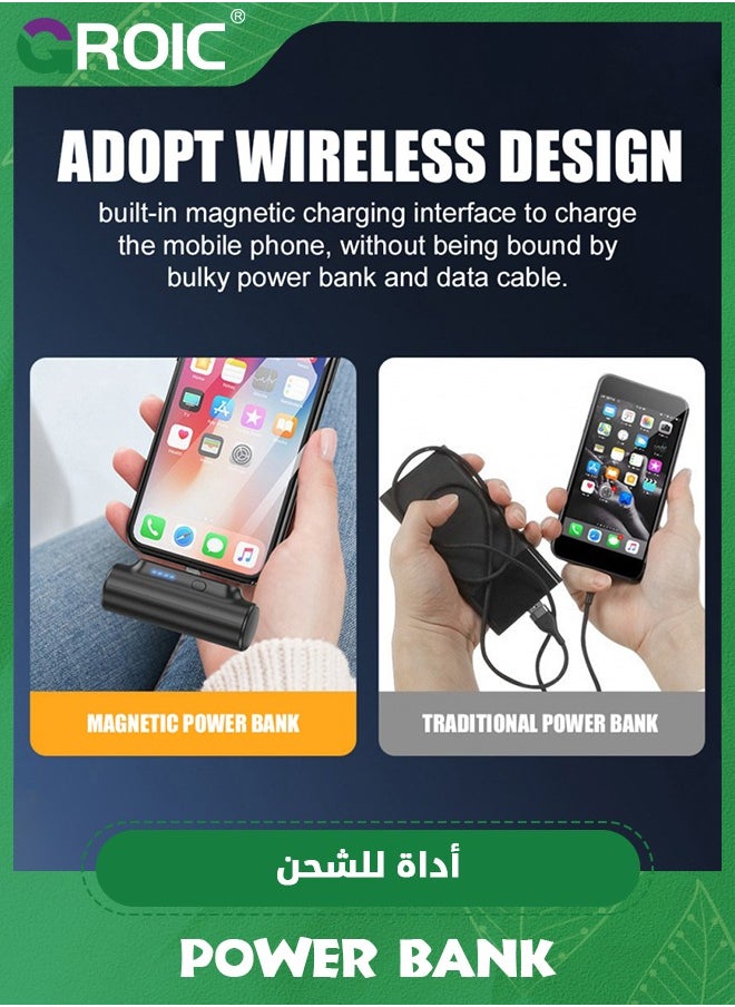 Mini Portable Charger for iPhone/Android with Built-in Cable, 5000mAh Ultra Compact Power Bank Small Battery Pack Charger, Compatible with Apple type-C Android