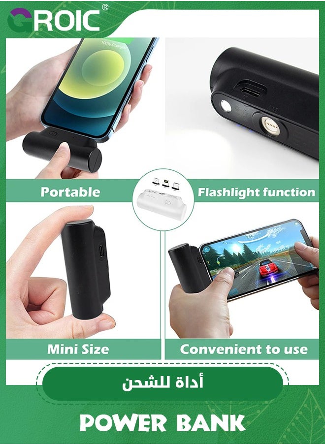Mini Portable Charger for iPhone/Android with Built-in Cable, 5000mAh Ultra Compact Power Bank Small Battery Pack Charger, Compatible with Apple type-C Android