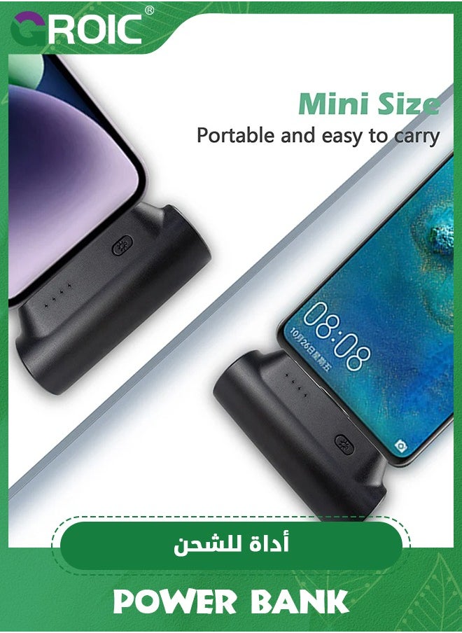 Mini Portable Charger for iPhone/Android with Built-in Cable, 5000mAh Ultra Compact Power Bank Small Battery Pack Charger, Compatible with Apple type-C Android