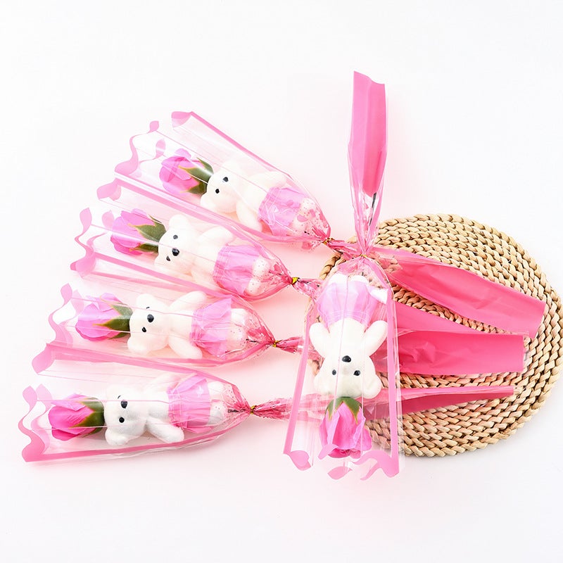 Christmas And Valentine'S Day Single Bear-Shaped Rose Soap Flower Promotional Activities With Qr Code Scanning, Small Gifts And Gifts - Image 1