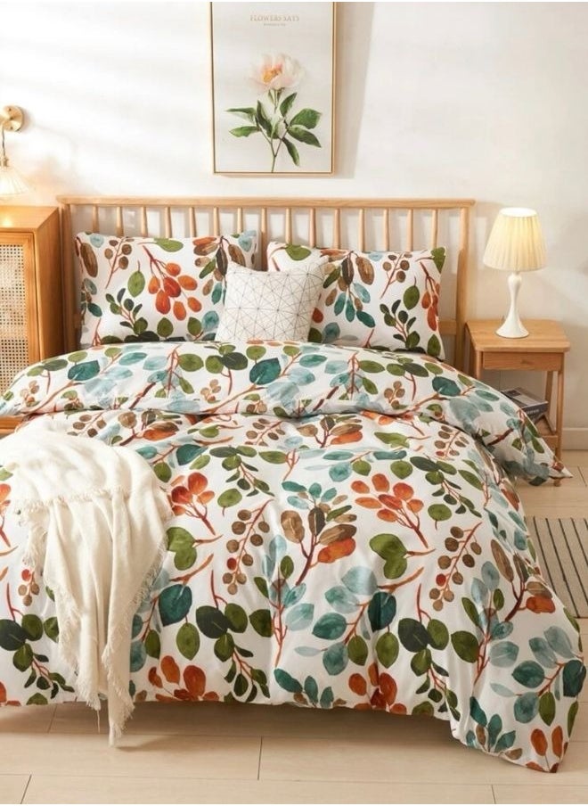 LUNA Home King Size Bedding Set Without Filler,Green Color Leaves Design  - Image 1