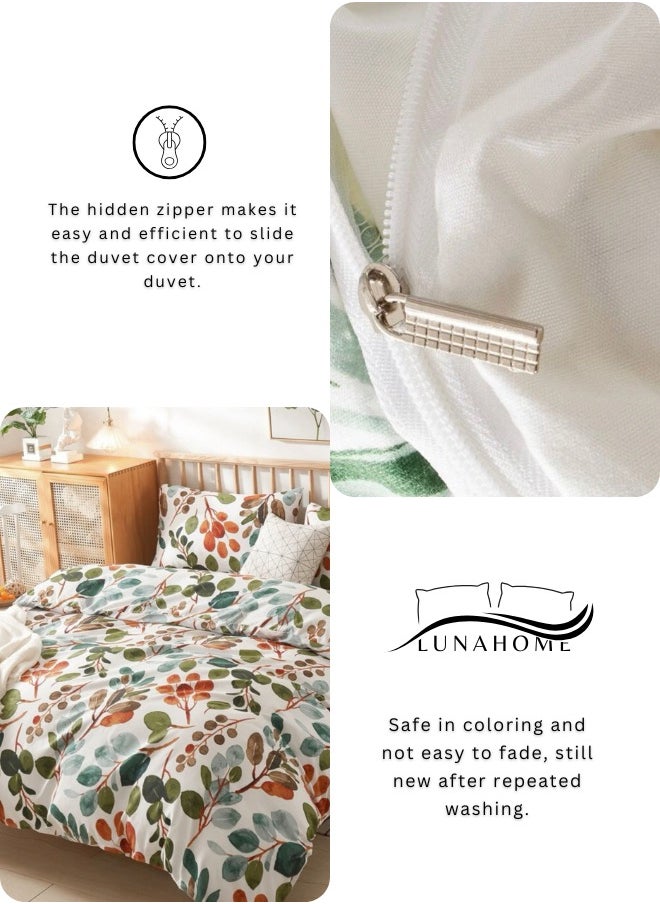 LUNA Home King Size Bedding Set Without Filler,Green Color Leaves Design  - Image 4