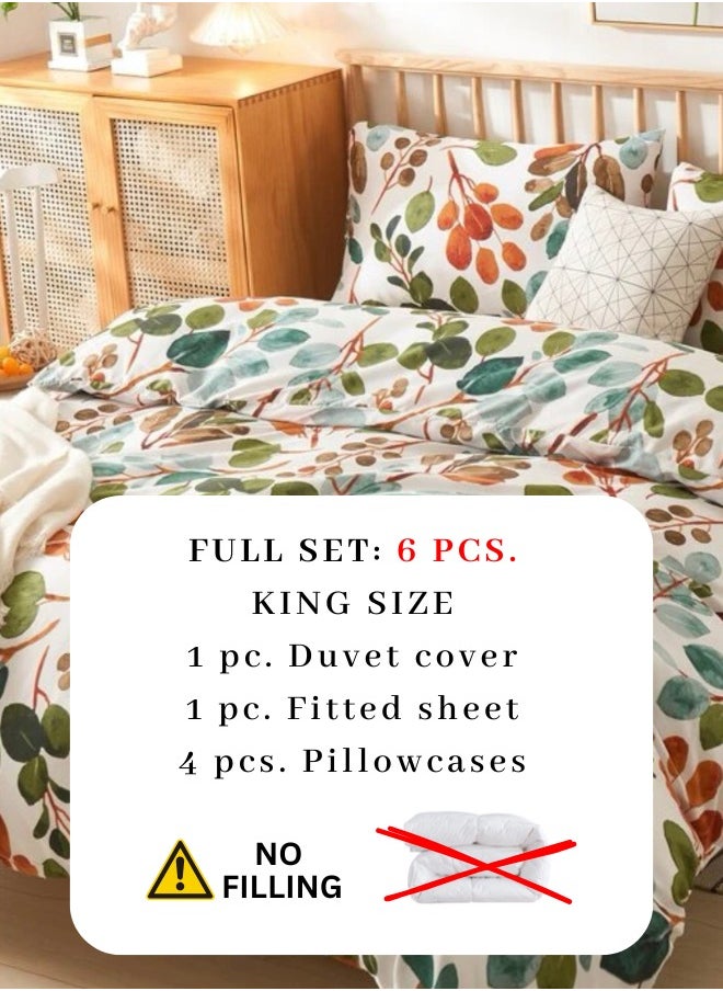 LUNA Home King Size Bedding Set Without Filler,Green Color Leaves Design  - Image 3