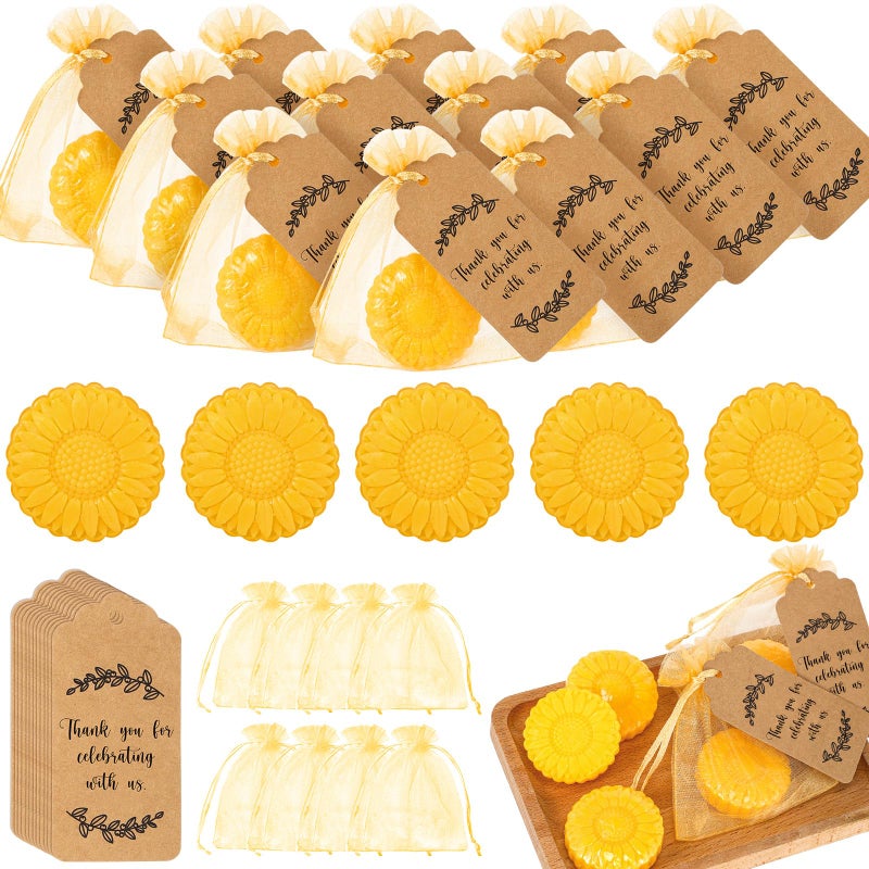 Demissle 50 Set Wedding Party Favors Sunflower Soap Favors for Guests with Thank You Tag Gift Pouches Sunflower Party Supplies for Adults Return Gift Bridal Shower Baby Shower Decorations - Image 2