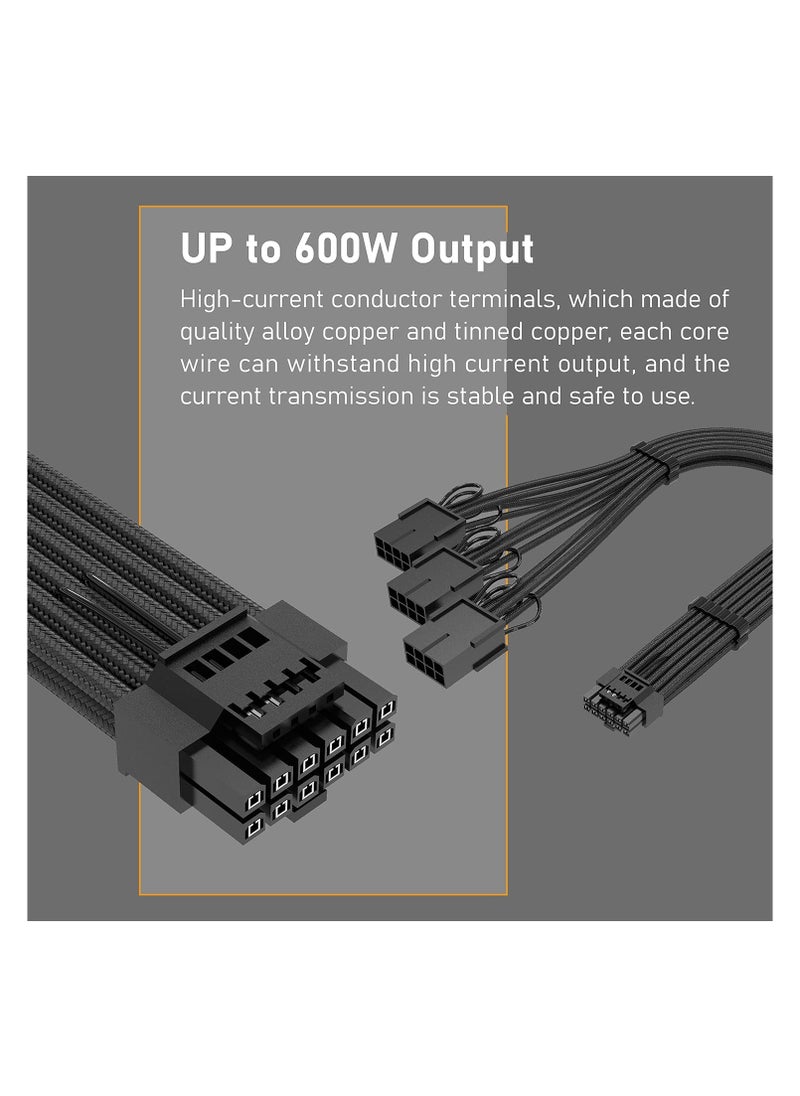 Generic GPU Power Sleeved Cable Extension, 16pin(12+4) 12VHPWR PCIe 5.0 Connector Male to 3X PCIE 8 PIN for RTX4070ti 4080 3090Ti, with Pre-installed Cable Combs  - Image 4
