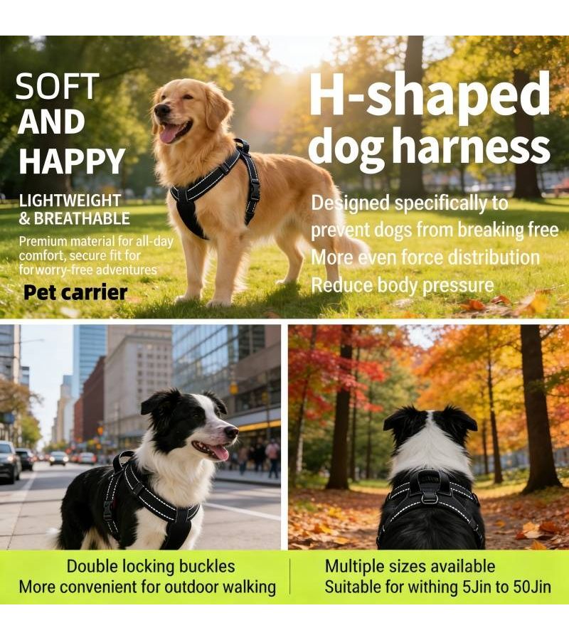 H Shaped Reflective Dog Harness For Large Dogs Adjustable No Pull Design With Padded Vest Secure Double Lock Buckle For Night Walks And Daily Use Black Size XL - Image 2