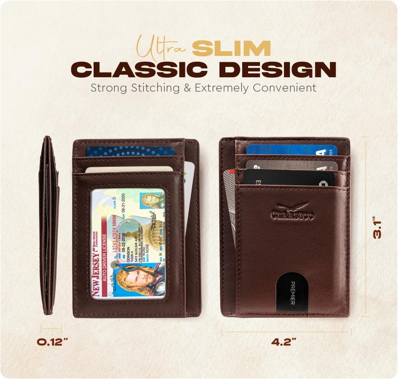 Claasico Front Pocket Small Minimalist Leather Wallet RFID Blocking Vintage Leather Credit Card Holder with Gift Box - Image 5