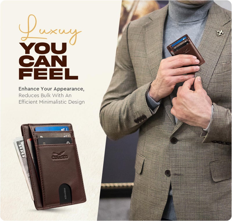 Claasico Front Pocket Small Minimalist Leather Wallet RFID Blocking Vintage Leather Credit Card Holder with Gift Box - Image 4