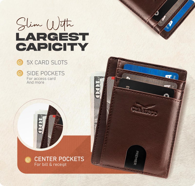 Claasico Front Pocket Small Minimalist Leather Wallet RFID Blocking Vintage Leather Credit Card Holder with Gift Box - Image 2