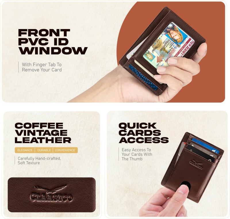 Claasico Front Pocket Small Minimalist Leather Wallet RFID Blocking Vintage Leather Credit Card Holder with Gift Box - Image 3
