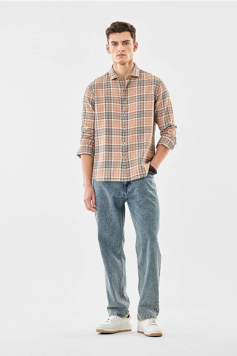 سنيتش Beige Checkered Long Sleeve Regular Fit Shirt
