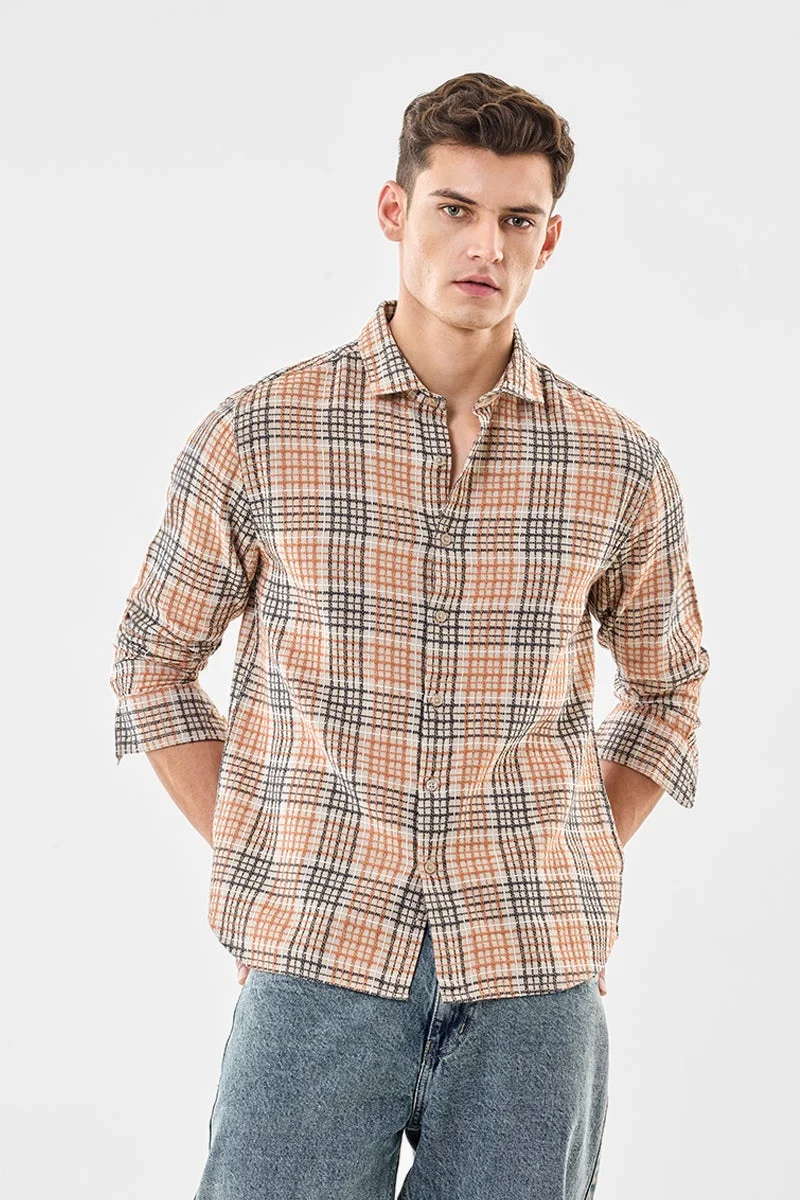 سنيتش Beige Checkered Long Sleeve Regular Fit Shirt