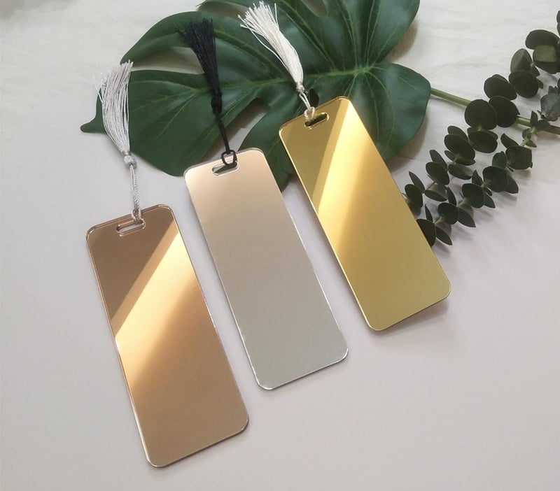 MEYA 10pcs Mirror Acrylic BookmarkAcrylic Rectangular Bookmark BanksBlank Mirrored Acrylic SheetAcrylic Blank Bookmark with Tassels for DIY Projects and Present Tags Rose Gold Mirror - Image 2