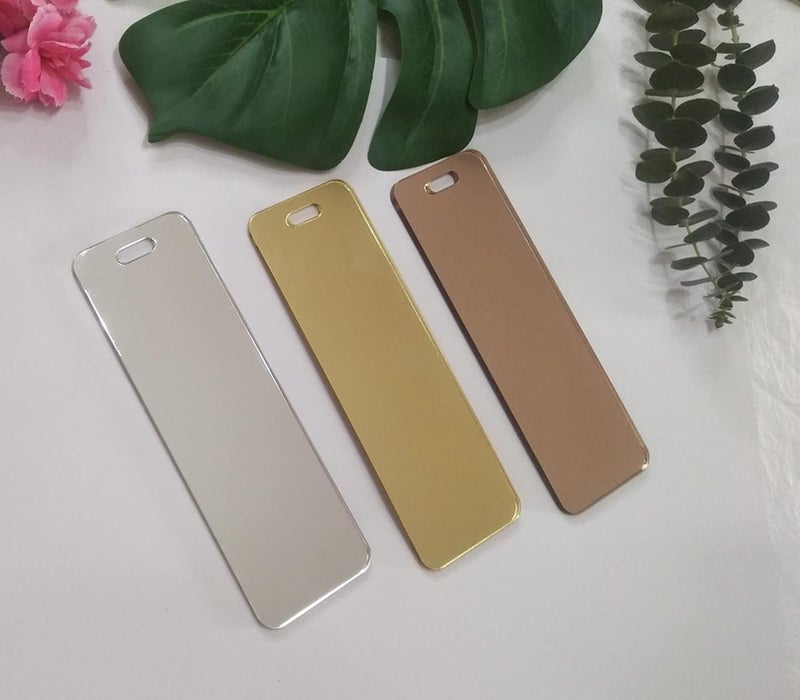 MEYA 10pcs Mirror Acrylic BookmarkAcrylic Rectangular Bookmark BanksBlank Mirrored Acrylic SheetAcrylic Blank Bookmark with Tassels for DIY Projects and Present Tags Rose Gold Mirror - Image 4