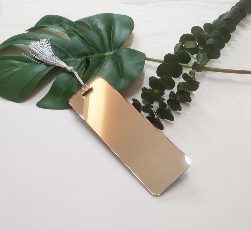 MEYA 10pcs Mirror Acrylic BookmarkAcrylic Rectangular Bookmark BanksBlank Mirrored Acrylic SheetAcrylic Blank Bookmark with Tassels for DIY Projects and Present Tags Rose Gold Mirror - Image 1