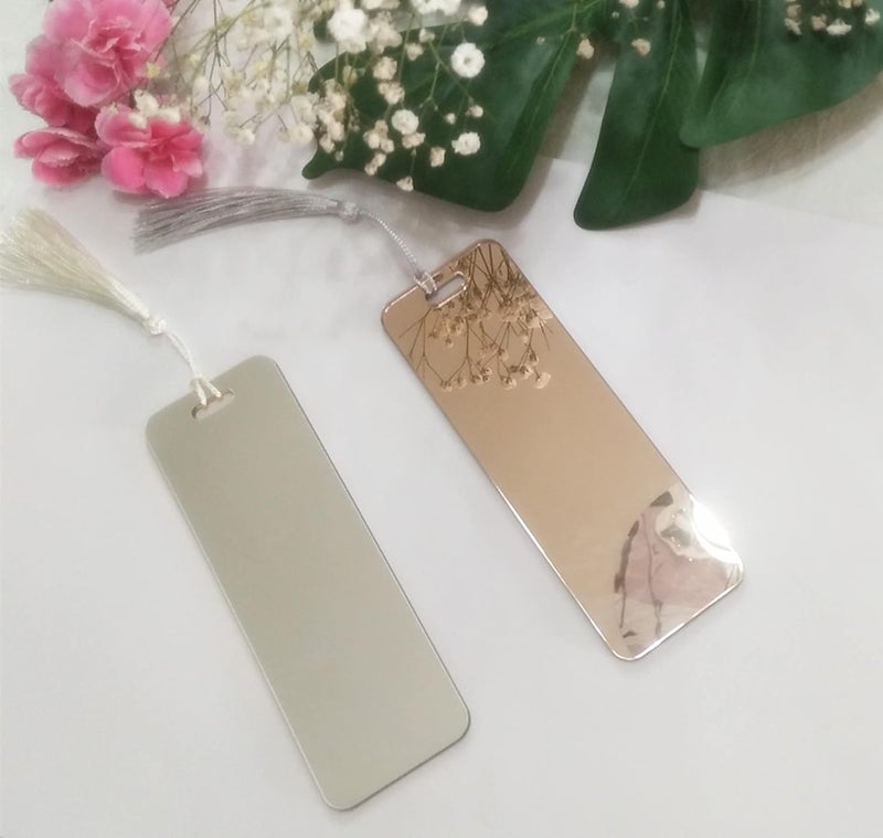 MEYA 10pcs Mirror Acrylic BookmarkAcrylic Rectangular Bookmark BanksBlank Mirrored Acrylic SheetAcrylic Blank Bookmark with Tassels for DIY Projects and Present Tags Rose Gold Mirror - Image 5