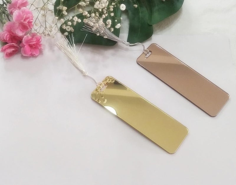 MEYA 10pcs Mirror Acrylic BookmarkAcrylic Rectangular Bookmark BanksBlank Mirrored Acrylic SheetAcrylic Blank Bookmark with Tassels for DIY Projects and Present Tags Rose Gold Mirror - Image 3
