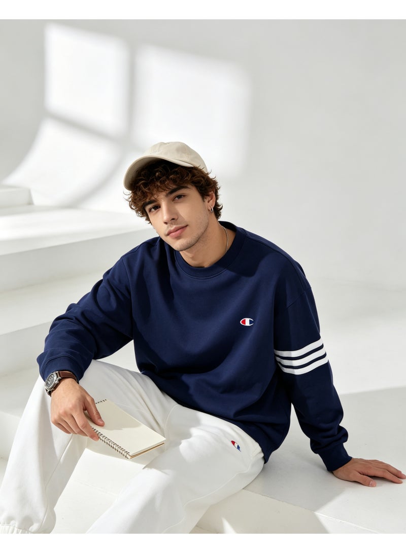 Champion Men's & Women's Casual Long Sleeve Crew Neck Sweatshirt, Loose Fit Daily Wear Top Navy Blue - Image 3