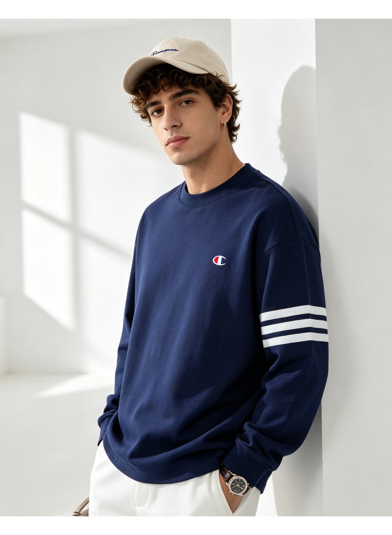 Champion Men's & Women's Casual Long Sleeve Crew Neck Sweatshirt, Loose Fit Daily Wear Top Navy Blue - Image 4