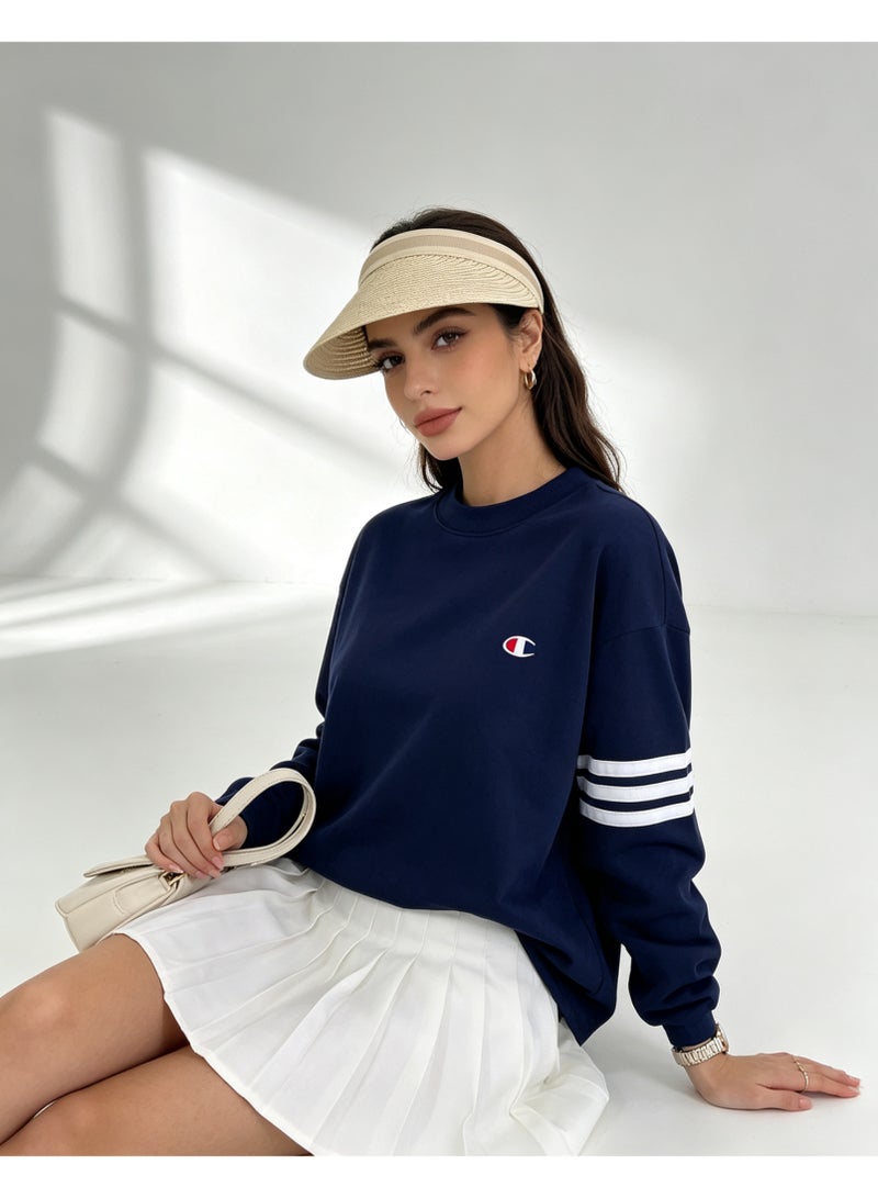 Champion Men's & Women's Casual Long Sleeve Crew Neck Sweatshirt, Loose Fit Daily Wear Top Navy Blue - Image 5