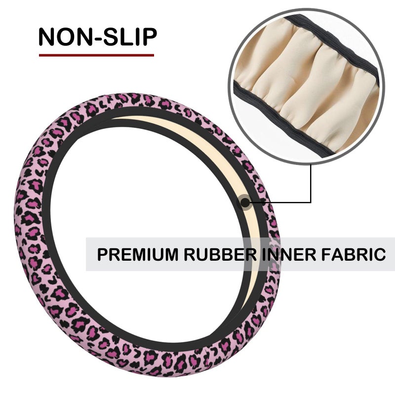 KARREAL Pink Leopard Print Elastic Steering Wheel Cover, Non-Slip Breathable Neoprene Steering Wheel Covers, Women Pink Car Accessories, Universal 15 Inch Fit Auto, Suvs, Truck - Image 5