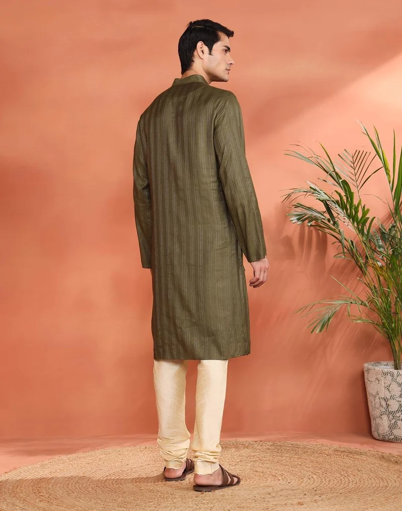 Fabindia  Green Viscose Silk Blend Long Kurta for Men | Best Price UAE